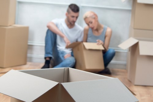 Moving team preparing items safely before transport